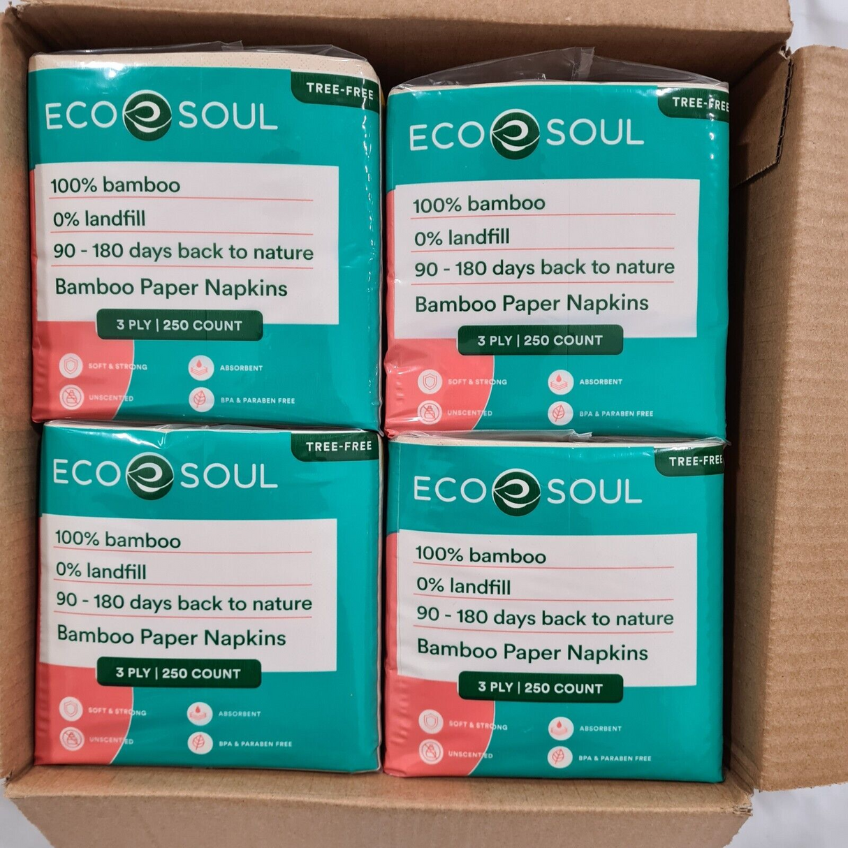 ECO SOUL 100% Bamboo Premium 3 Ply Paper Napkins x 1000 - Brand New