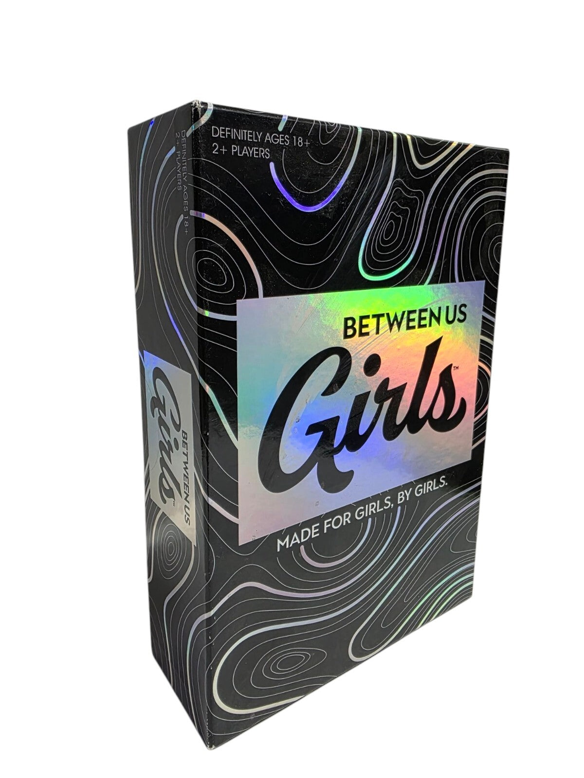 Goliath Games Between Us Girls board game box, for 2+ players, featuring truth, dare, or squad gameplay.