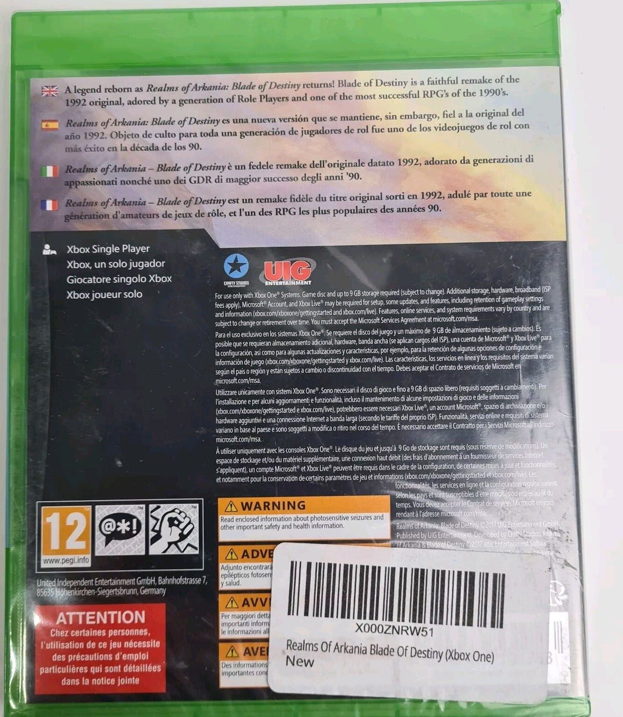 Realms Of Arkaniay Blade Of Destiny Xbox One Game - New Sealed