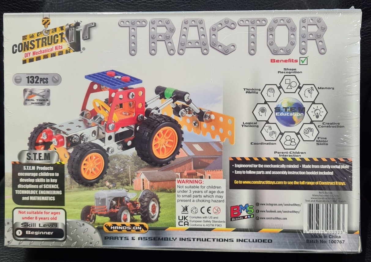 Construct It DIY Mechanical Kit Tractor 132 Pieces With Tools - New Sealed