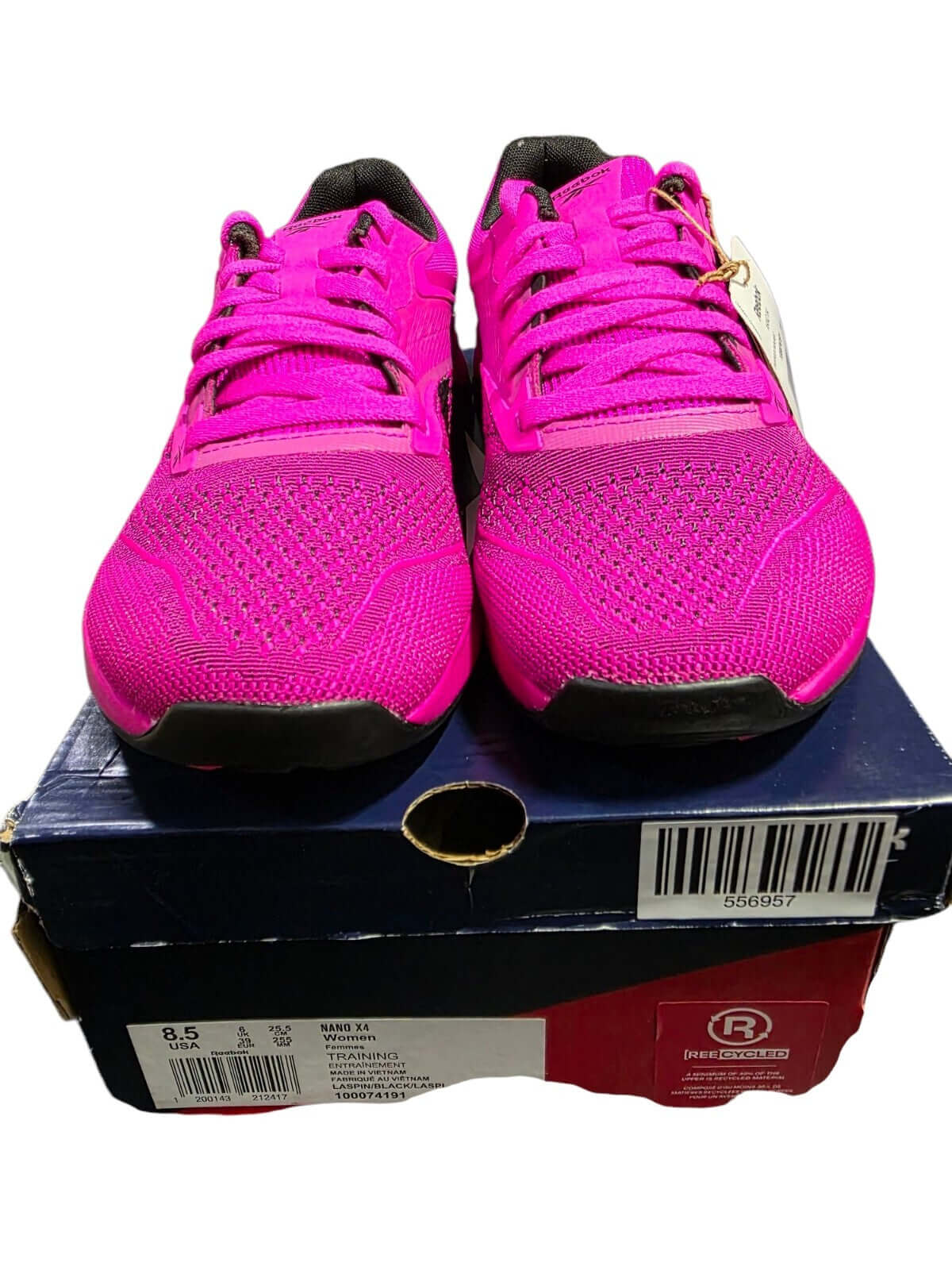 Reebok Nano X4 Women's Pink Training Shoes on damaged box, UK Size 6, ideal for workout and fitness.