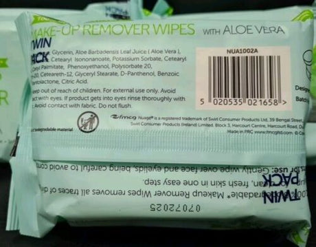 3 X Twin Packs Nuage Makeup Remover Wipes Aloe Vera Fragrance Free Biodegradable