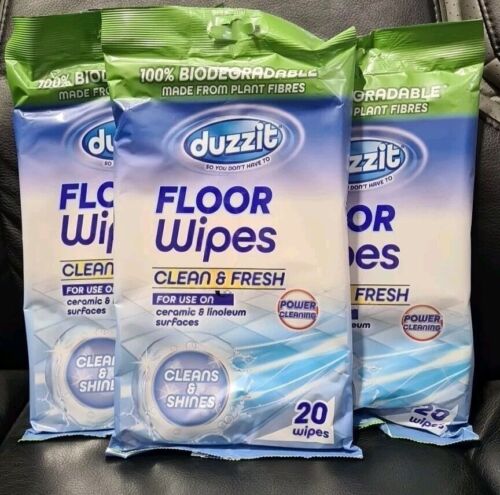 3 X 20 = 60 Duzzit Floor Wipes Biodegradable Use On Ceramic Linoleum Surfaces