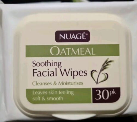 3 X 30 = 90 Nuage Oatmeal Soothing Facial Wipes. Cleanses & Moisturises