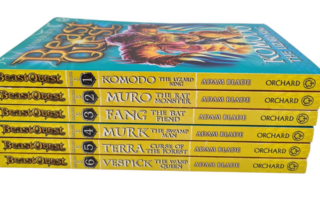 Beast Quest Series 6: 1-6 Paperback Book Set Murk, Terra, Muro, Vespick, Komodo.