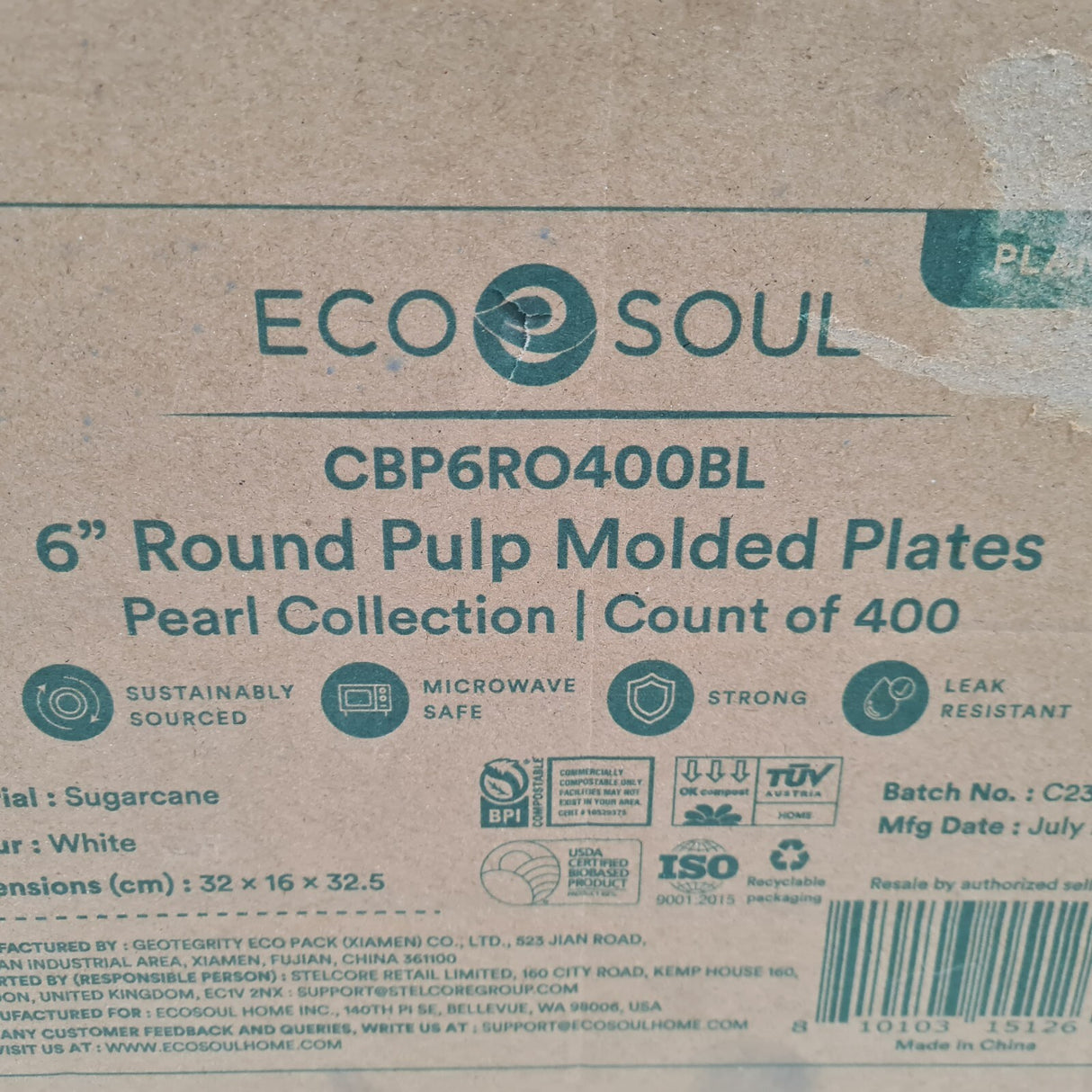 Eco Soul Round Pulp Moulded Plates Pack 400 Beige 6" /15.5cm - Ideal for Parties
