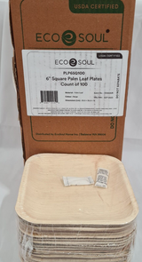 100 x ECO SOUL Compostable 15.5cm / 6" Square Palm Leaf Plates Ideal for Parties