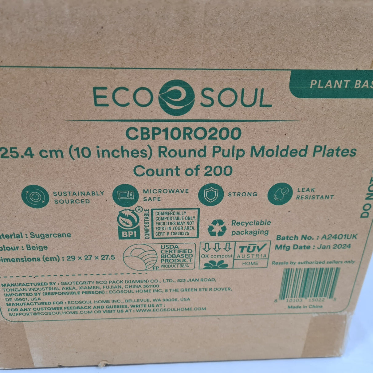 Eco Soul Round Pulp Moulded Plates Pack 200 Beige 10" / 25cm - Ideal for Parties