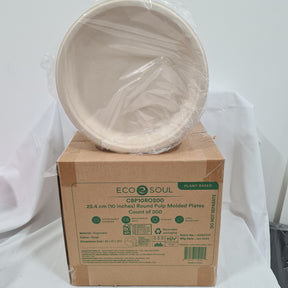 Eco Soul Round Pulp Moulded Plates Pack 200 Beige 10" / 25cm - Ideal for Parties