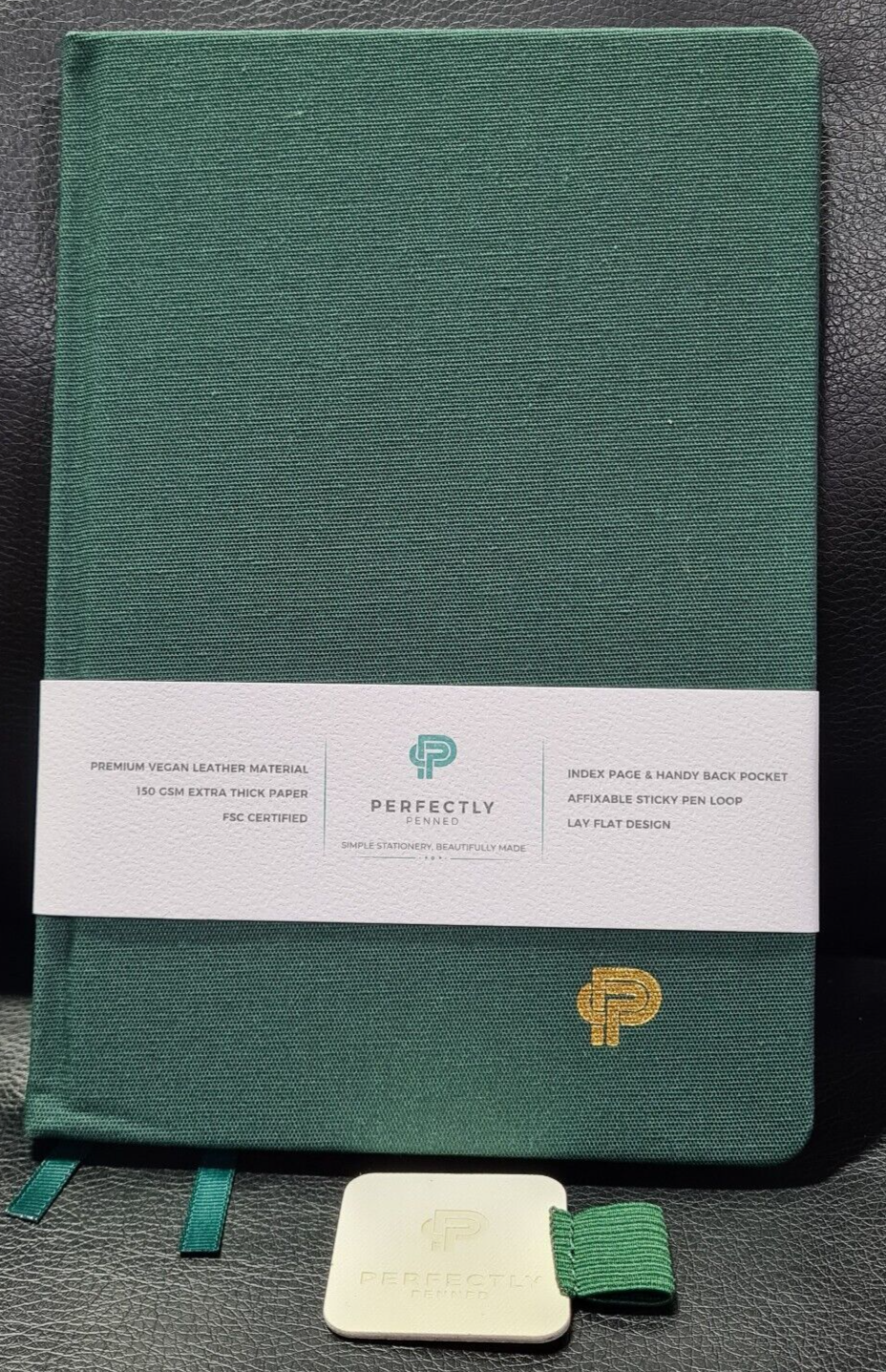 Green Dotted Notebook A5 160 Pages 150gsm, Pen loop, Bullet Journal, Gold Logo