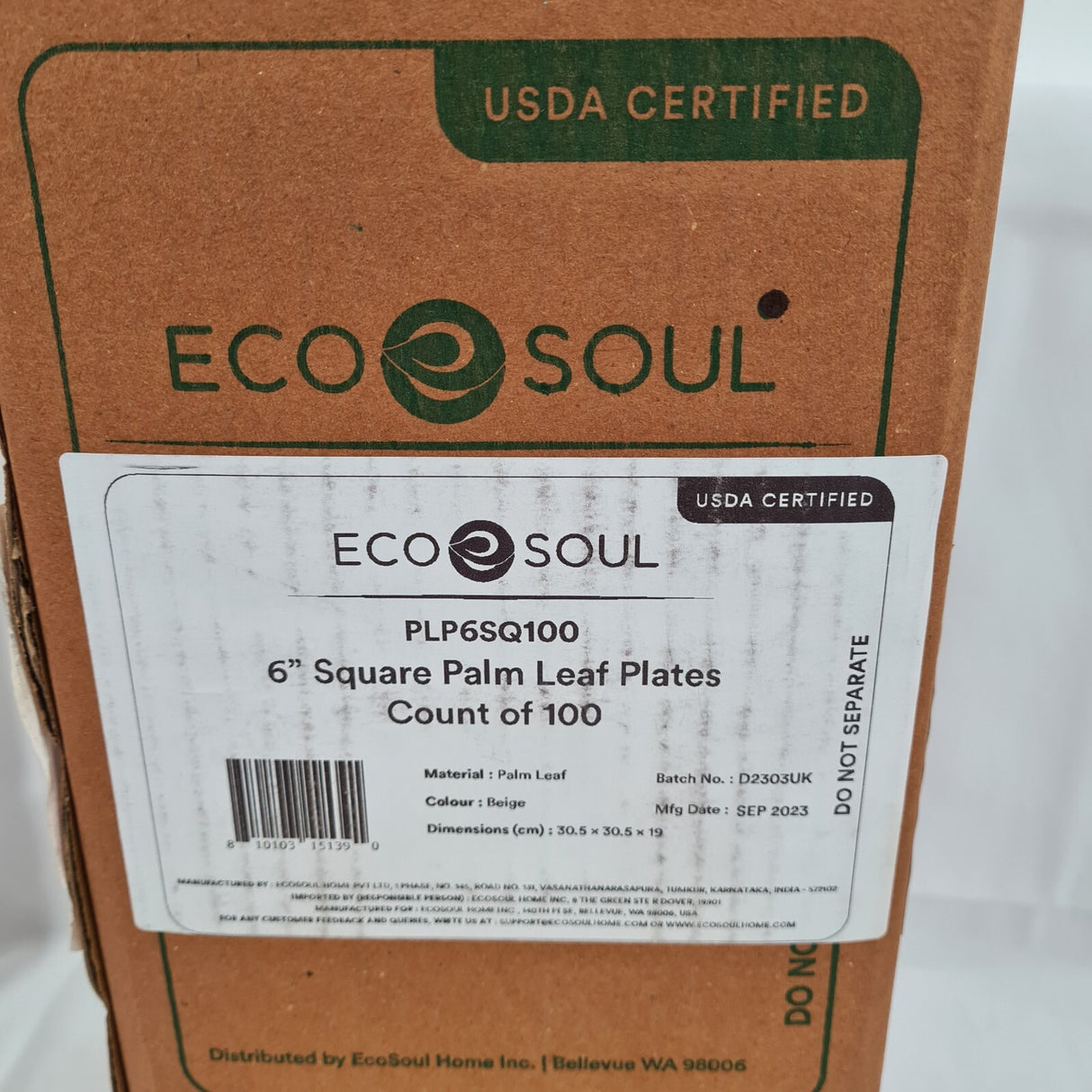 100 x ECO SOUL Compostable 15.5cm / 6" Square Palm Leaf Plates Ideal for Parties