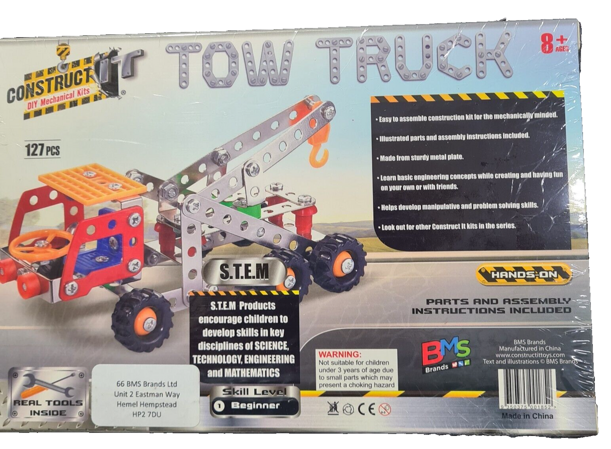 Construct It DIY Mechanical Kit Tow Truck 127 Pieces With Tools - New Sealed