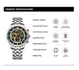 Naviforce NF8046 men's watch with stainless steel bracelet, green dial, chronograph features, and 3ATM water resistance.