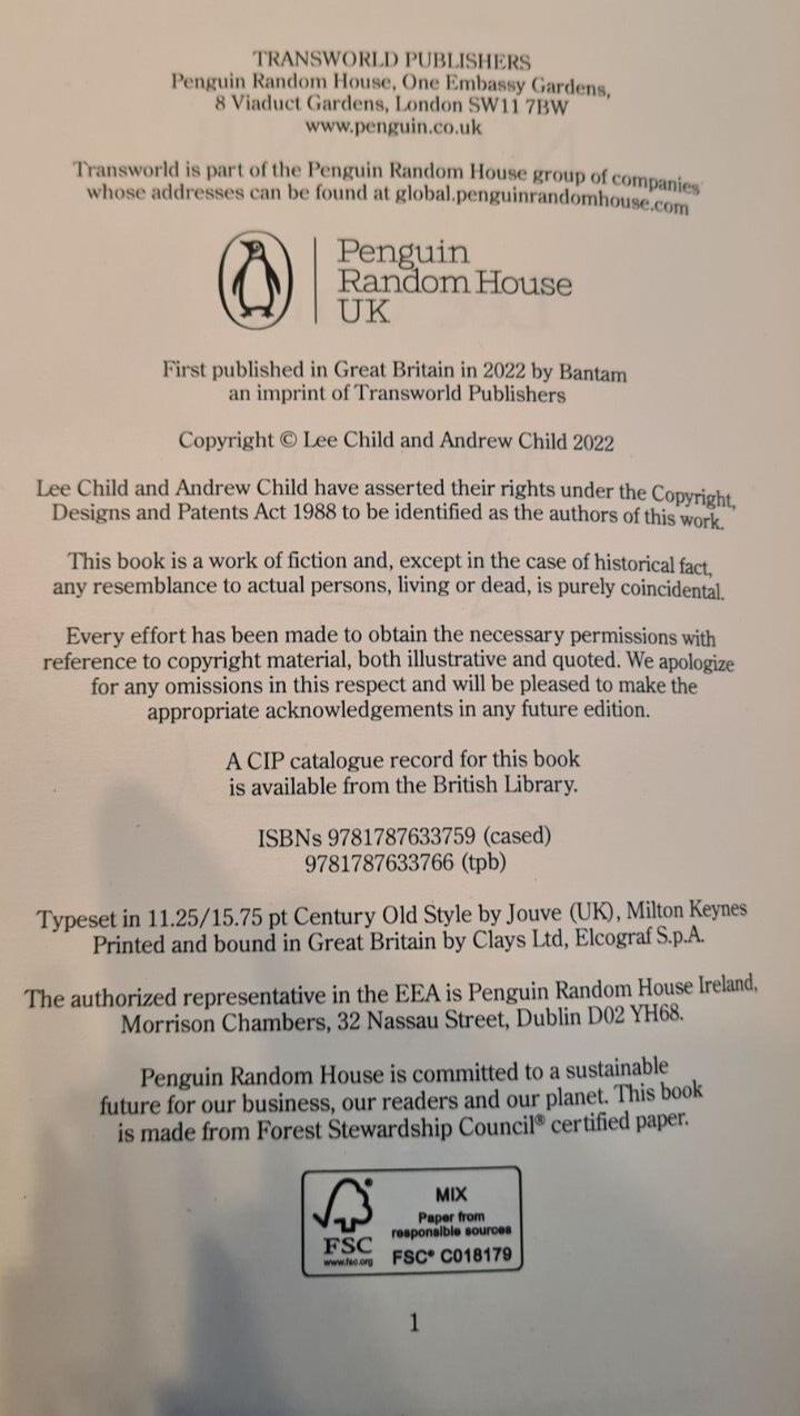 Lee & Andrew Child, No Plan B Hardback Book Authors Signed Book with Red Edges