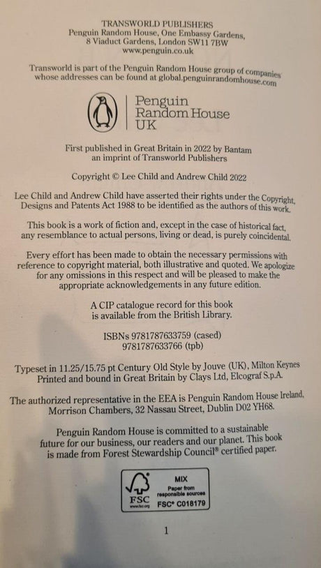Lee & Andrew Child, No Plan B Hardback Book Authors Signed Book with Red Edges