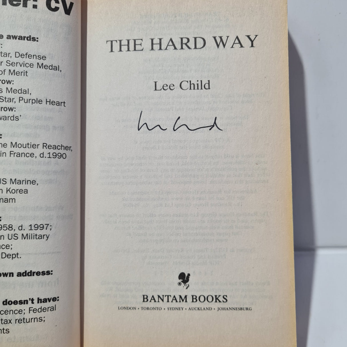 The Hard Way by Lee Child - Small Paperback - Signed - Pre-Owned