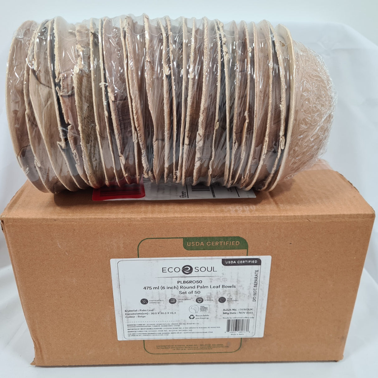 50 x ECO SOUL 6 Inch 16oz / 475ml Round Palm Leaf Bowls - Ideal for Parties