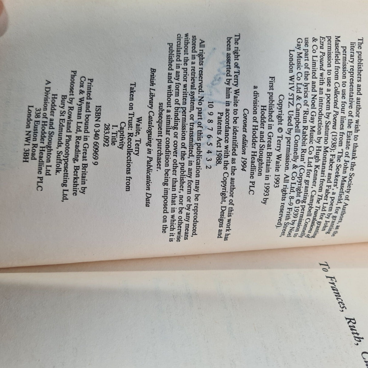 Taken on Trust - Terry Waite - SIGNED - Acceptable - Paperback