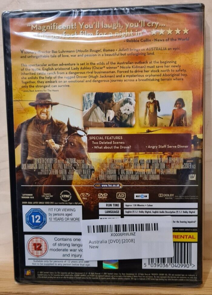 Australia DVD with Nicole Kidman and Hugh Jackman NEW Sealed