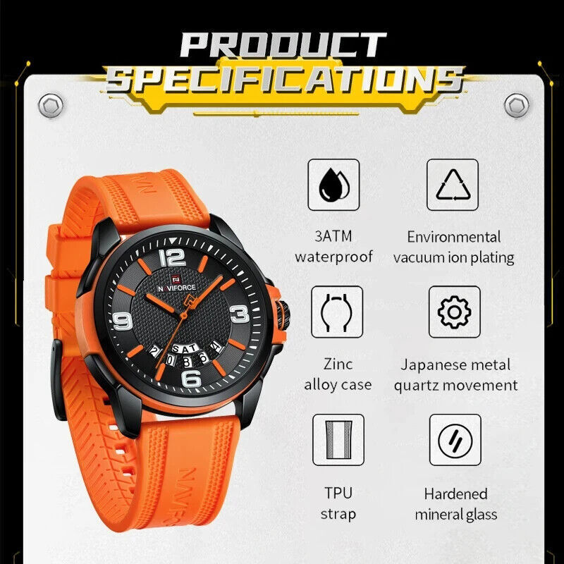 Naviforce Watch Waterproof Day Date Display Dark Green TPU Strap - Free Delivery