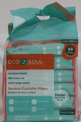 ECO SOUL Bamboo Flushable Toilet Wet Wipes  - 12 Packs Of 48 - Extra Large Wipes