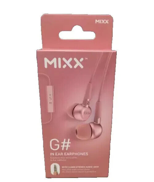 In Ear Earphones Headphones Cable 3.5mm Audio Jack - New Boxed - Mixx Pink