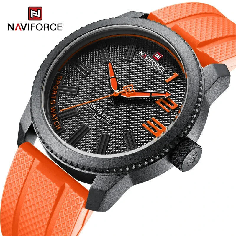 Naviforce Quartz Sports Watch Orange Silicone Strap Fashion Style Free Delivery