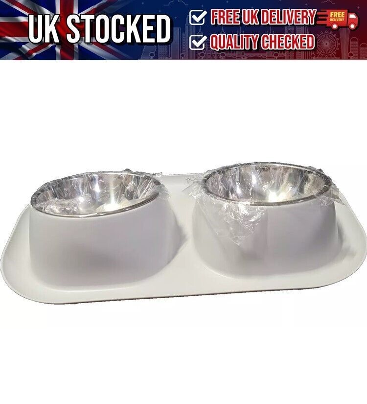 Twin Dog or Cat Bowls For food or water,  Non-Skid and with a rim to catch food