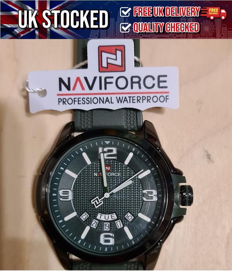 Naviforce Watch Waterproof Day Date Display Dark Green TPU Strap - Free Delivery